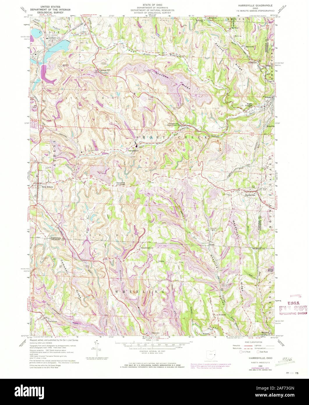 USGS TOPO Map Ohio OH Harrisville 225309 1960 24000 Restoration Stock Photo
