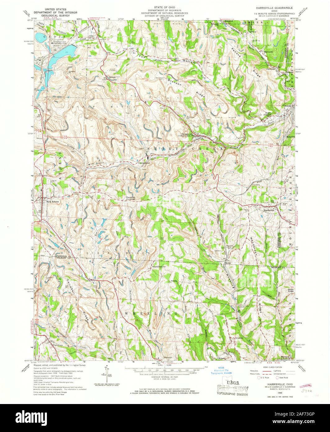 USGS TOPO Map Ohio OH Harrisville 225308 1960 24000 Restoration Stock Photo