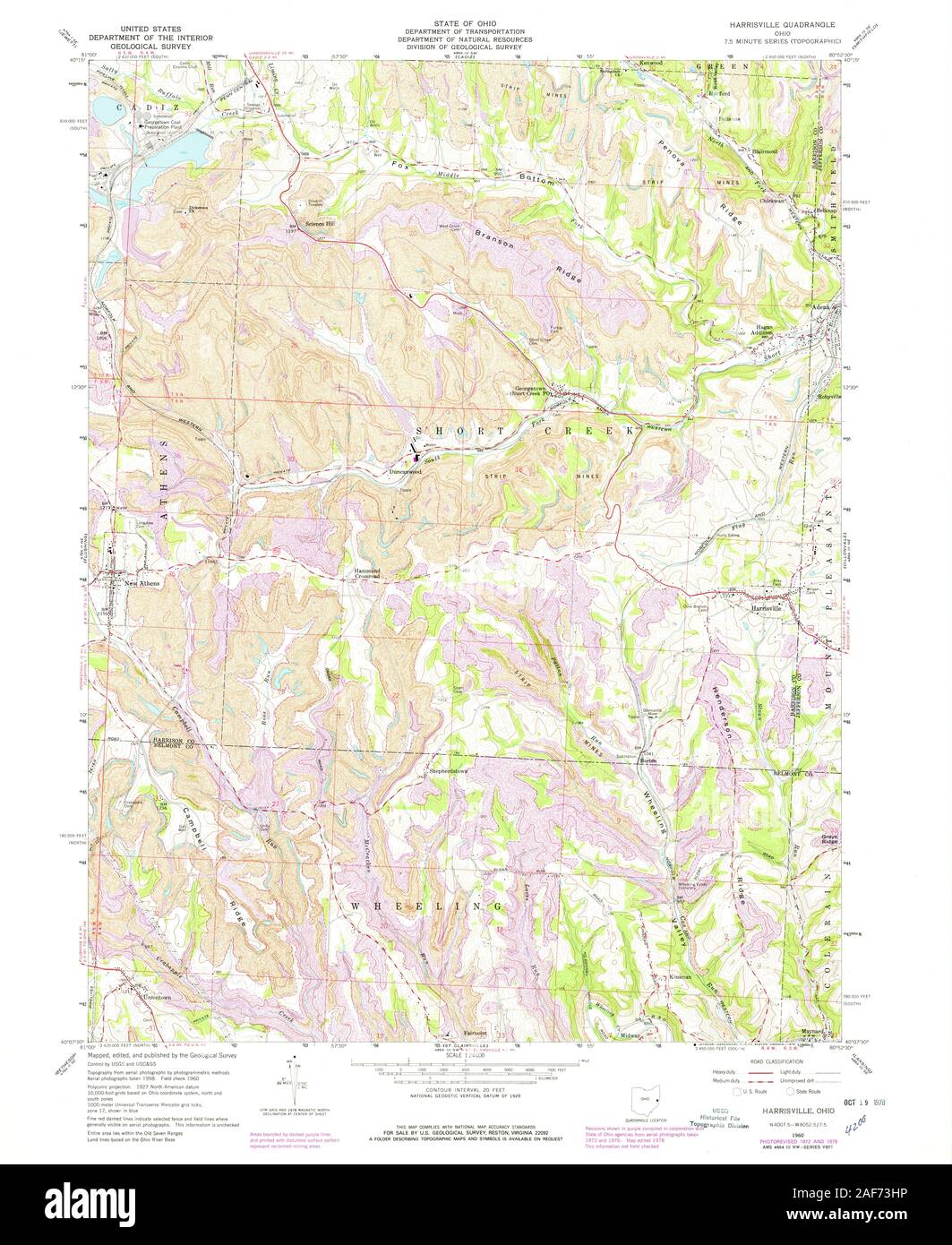 USGS TOPO Map Ohio OH Harrisville 225310 1960 24000 Restoration Stock Photo