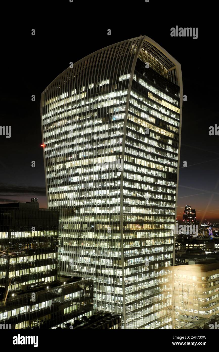 Walkie Talkie office building skyscraper 20 Fenchurch Street at night exterior view of illuminated offices in East London EC3 England UK  KATHY DEWITT Stock Photo