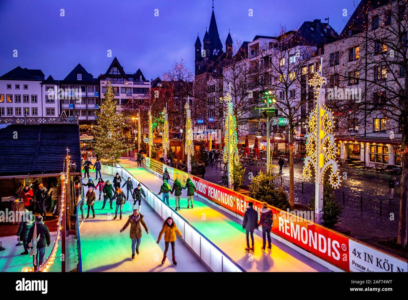 Cologne, Christmas market on the Heumarkt, ice rink, Stock Photo