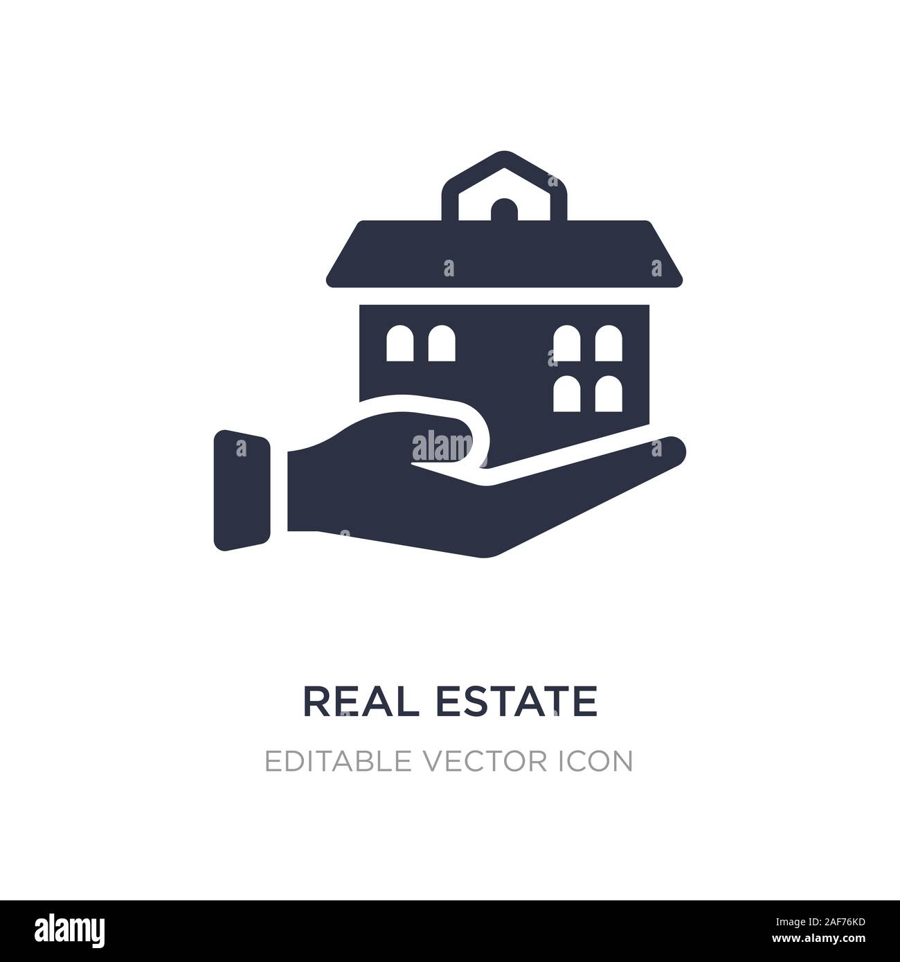 real estate business house on a hand icon on white background. Simple ...