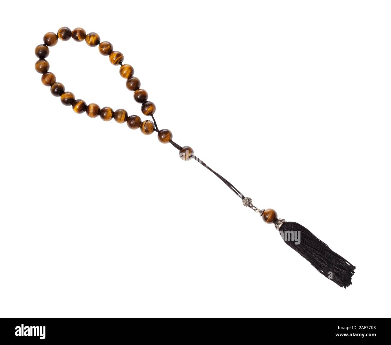 greek worry beads (kompoloi) from tiger's eye gemstones isolated on white background Stock Photo