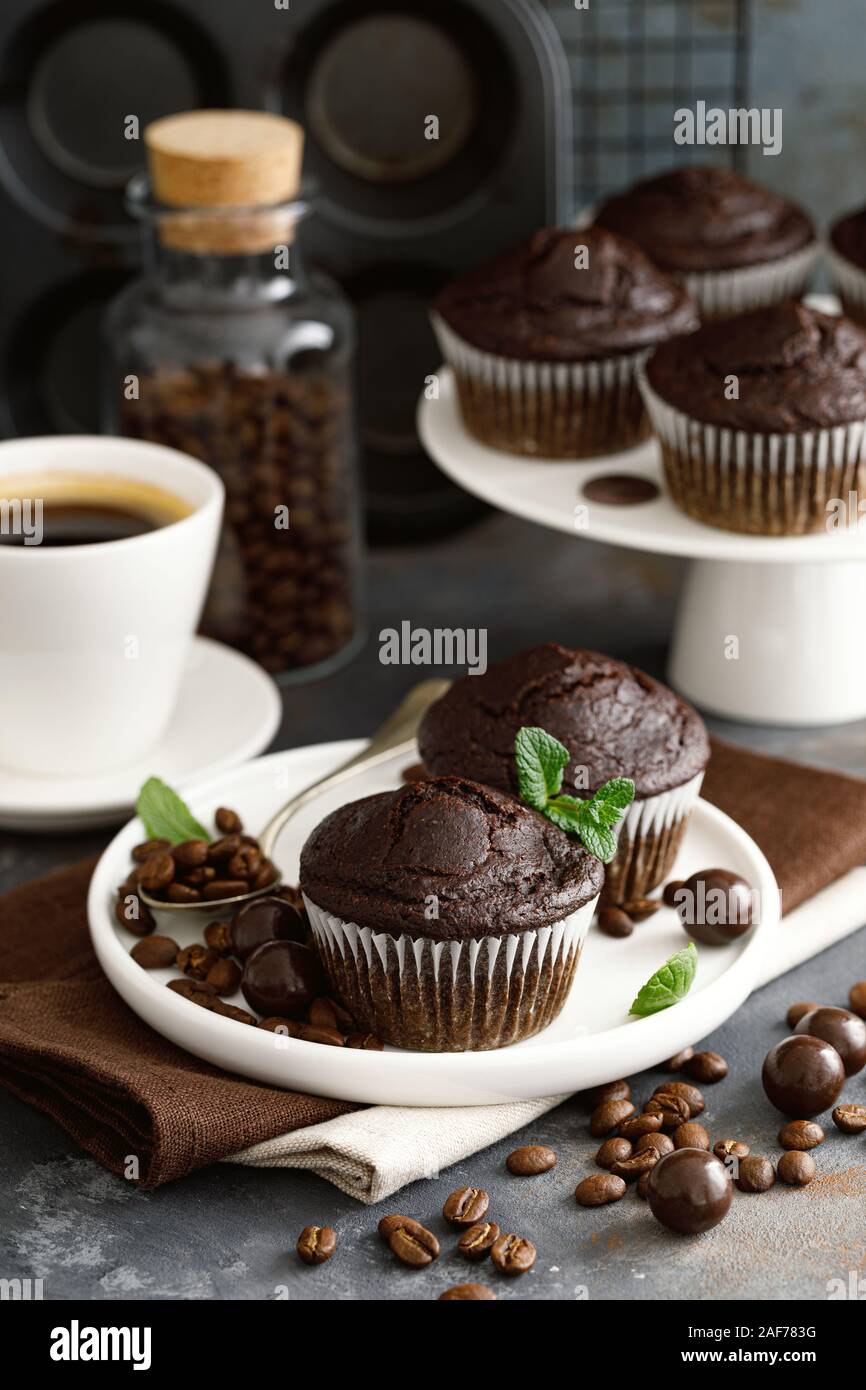Coffee chocolate muffins for breakfast Stock Photo - Alamy