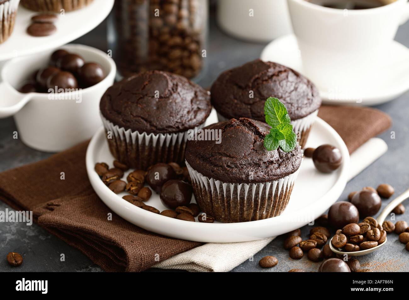 Coffee chocolate muffins for breakfast Stock Photo