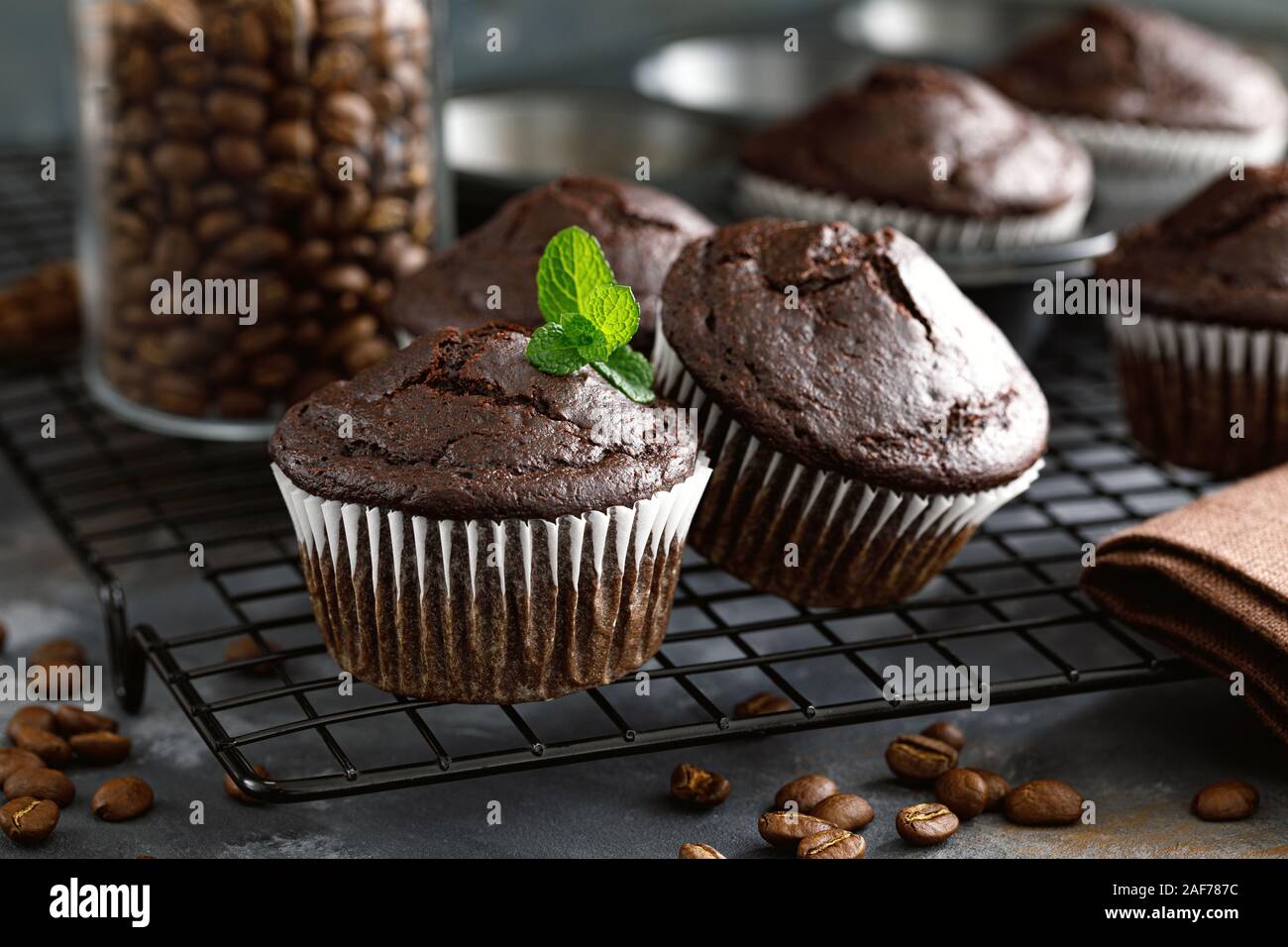 Coffee chocolate muffins for breakfast Stock Photo
