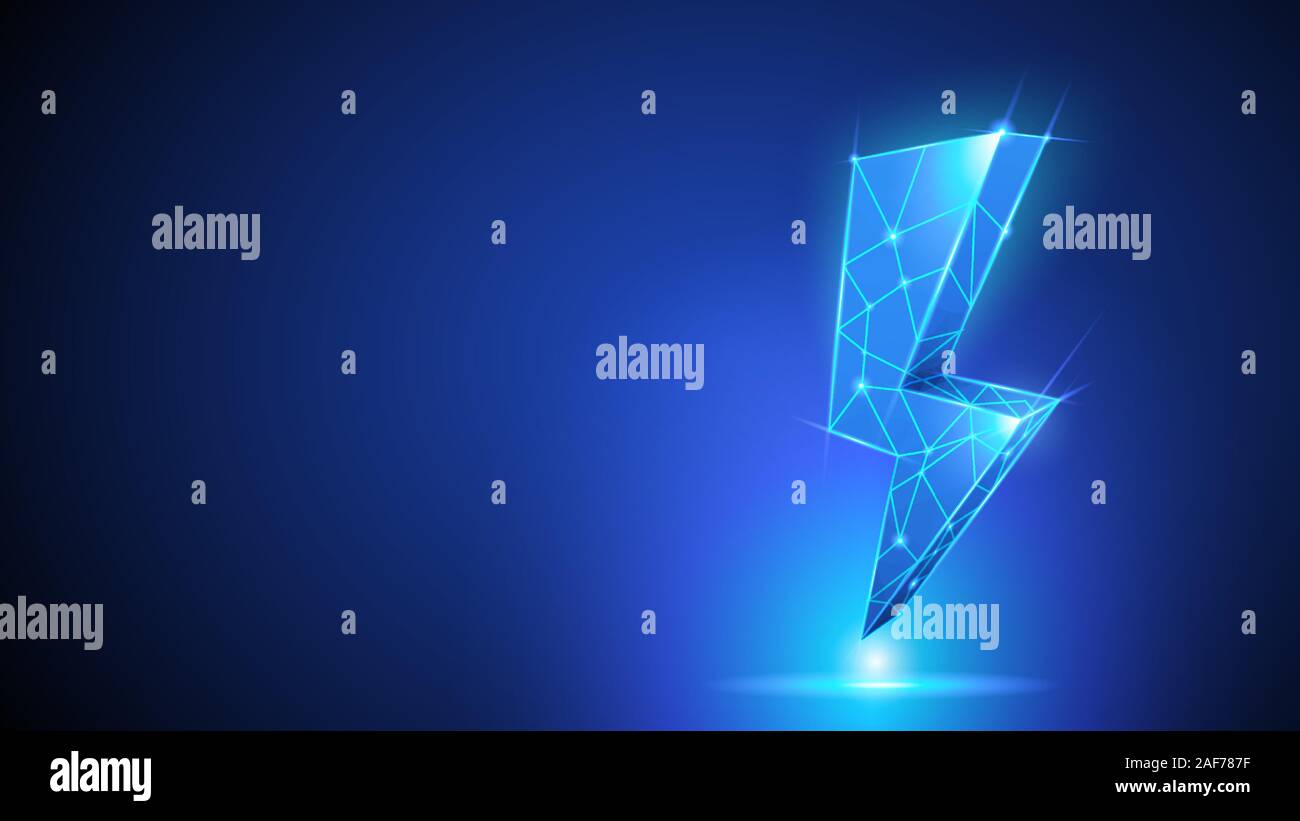Lightning - Polygonal Neon Symbol. Low Poly, Repeat, Help Support Concept. Stock Vector