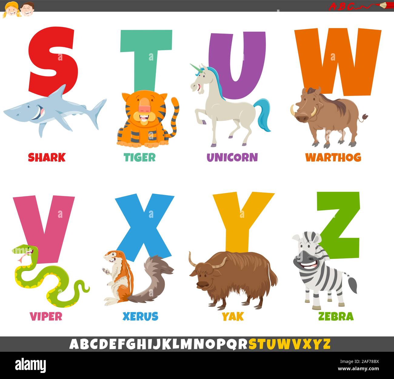 Cartoon Illustration of Colorful Alphabet Set from Letter S to Z with Funny  Animal Characters Stock Vector Image & Art - Alamy