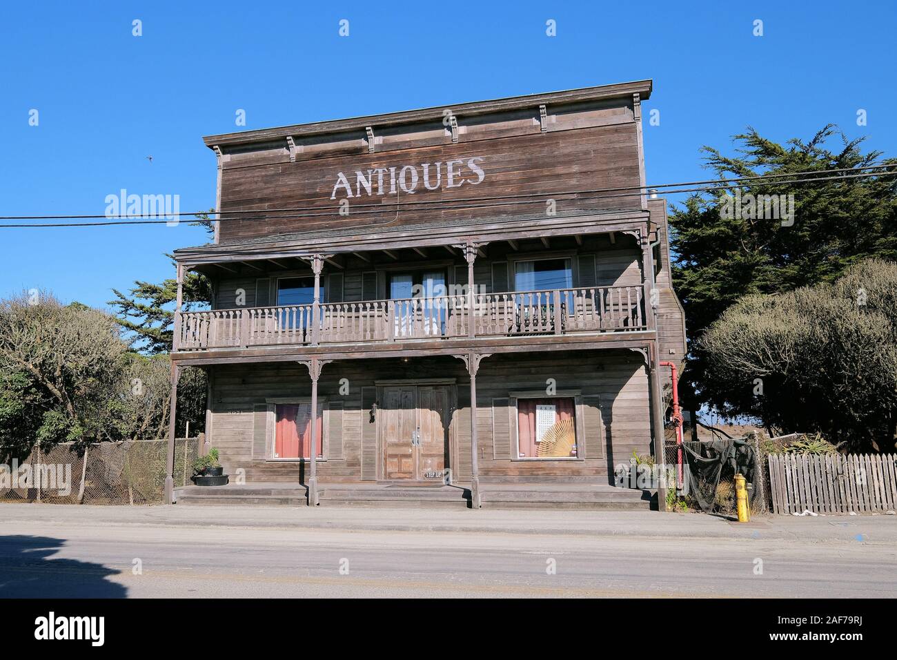 Historic wooden buildings on Moss Landing Road, Moss Landing