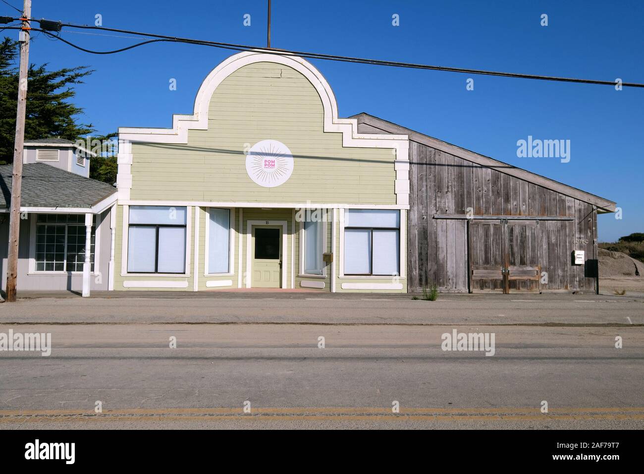 Historic wooden buildings on Moss Landing Road, Moss Landing