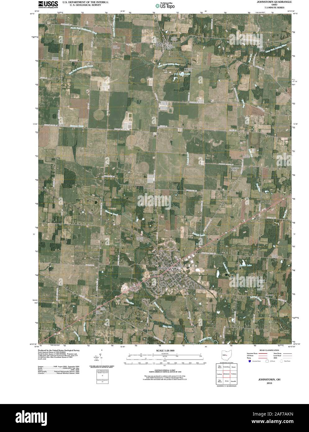 USGS TOPO Map Ohio OH Johnstown 20100809 TM Restoration Stock Photo