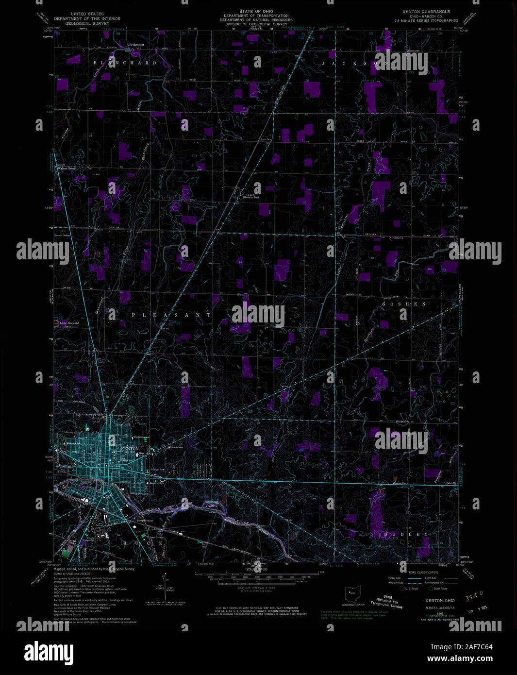 USGS TOPO Map Ohio OH Kenton 225480 1961 24000 Inverted Restoration Stock Photo