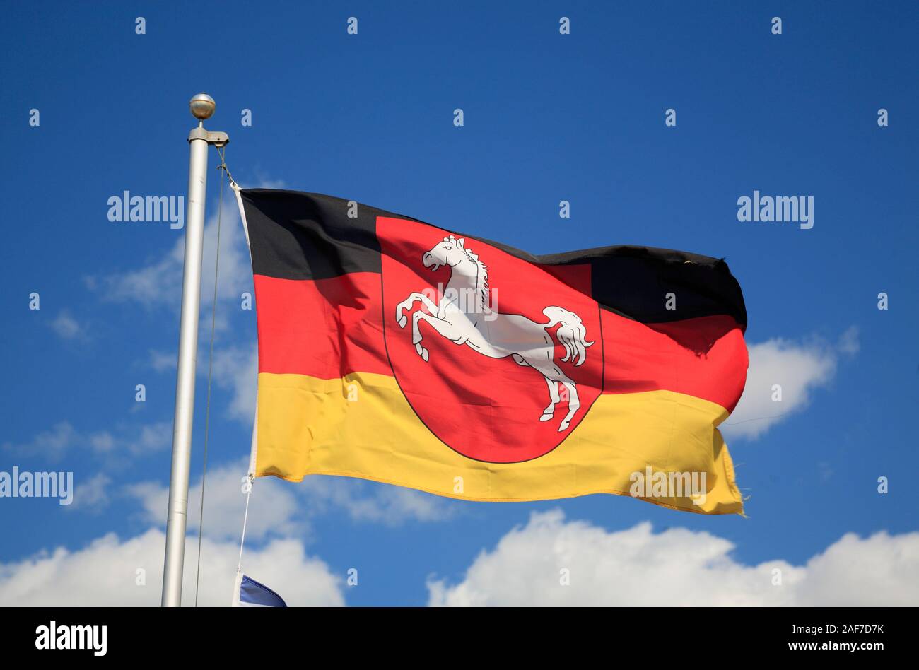 Lower Saxony flag, Hitzacker / Elbe, Lower Saxony, Germany Stock Photo
