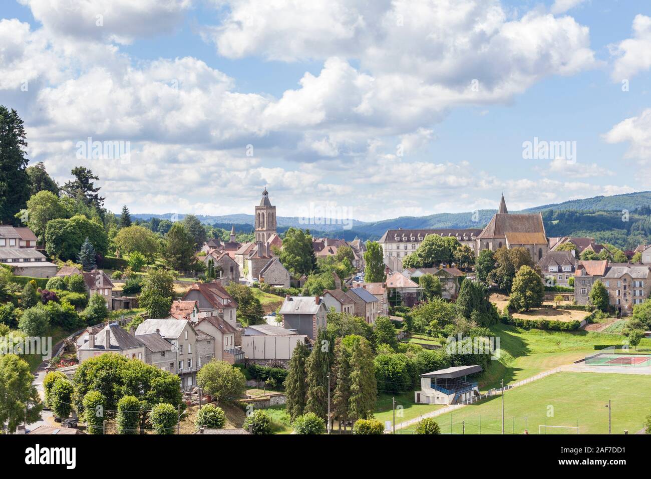 Rooftop view of Felletin, Creuse, Nouvelle-Aquitaine, France, the centre of the 550 year  French Tapestry Industry listed as a Unesco Cultural Heritag Stock Photo