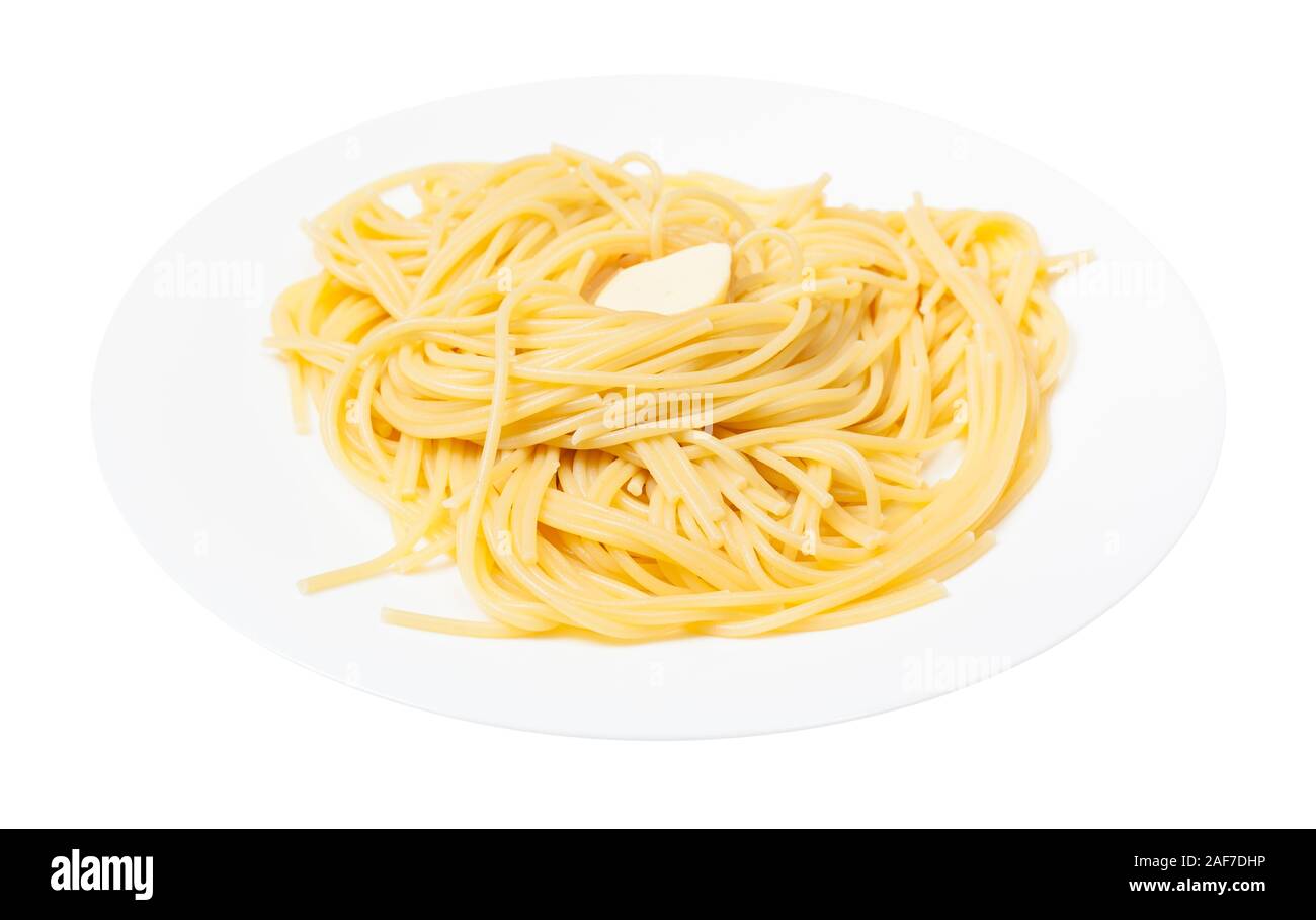 italian cuisine spaghetti al burro (pasta with butter) on white plate