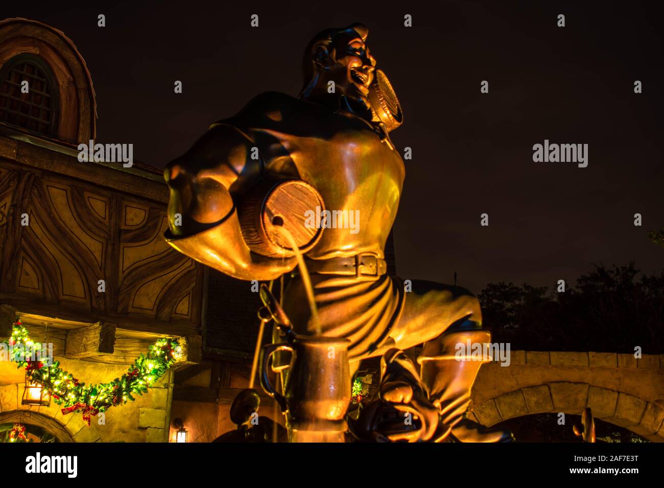 Orlando, Florida. November 15, 2019. Gaston statue in Fantasyland at