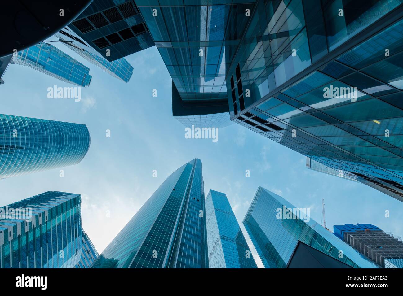 Skyscrapers in downtown area, bottom view Stock Photo - Alamy