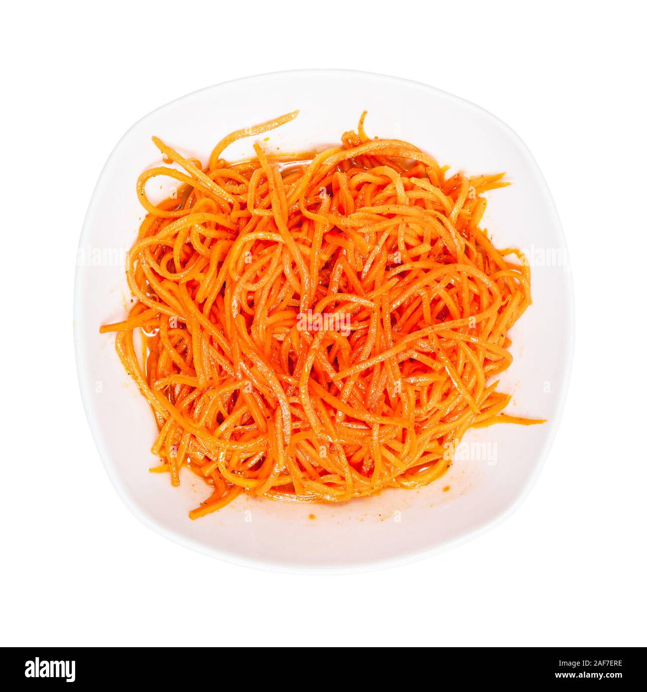 top view of Koreanstyle carrots ( Koryosaram, spicy pickled carrot