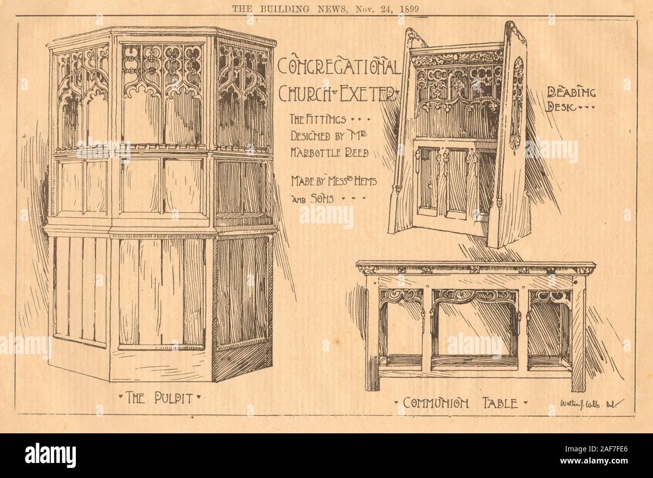 Congregational Church Exeter fittings Harbottle Reed Hems Desk pulpit table 1899 Stock Photo