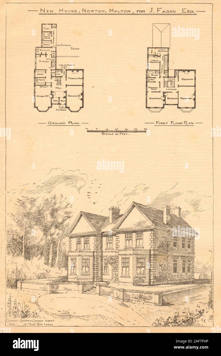 New House, Norton, Malton for J. Fagan. Chorley & Connon Archt. Yorkshire 1900 Stock Photo