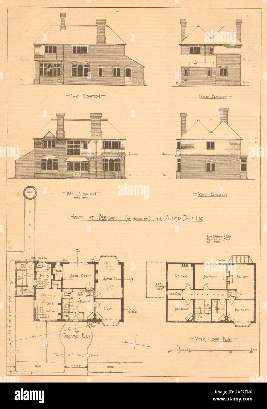 House at Berkswell, Coventry for Alfred Dale. Elevations plan. Warwickshire 1900 Stock Photo