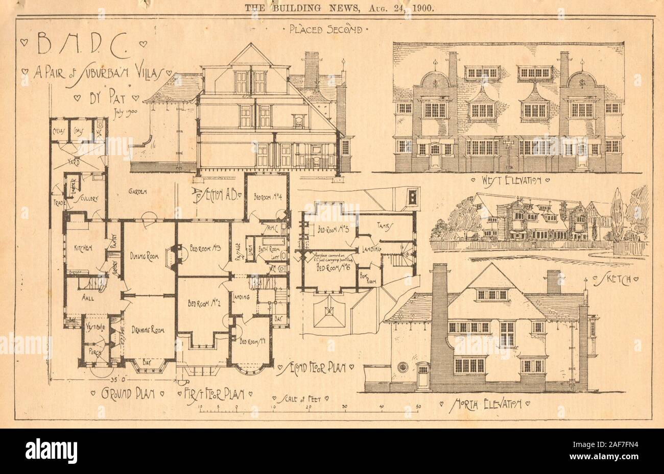 a-pair-of-suburban-villas-by-pat-floor-plans-1900-old-antique-print-picture-stock-photo-alamy