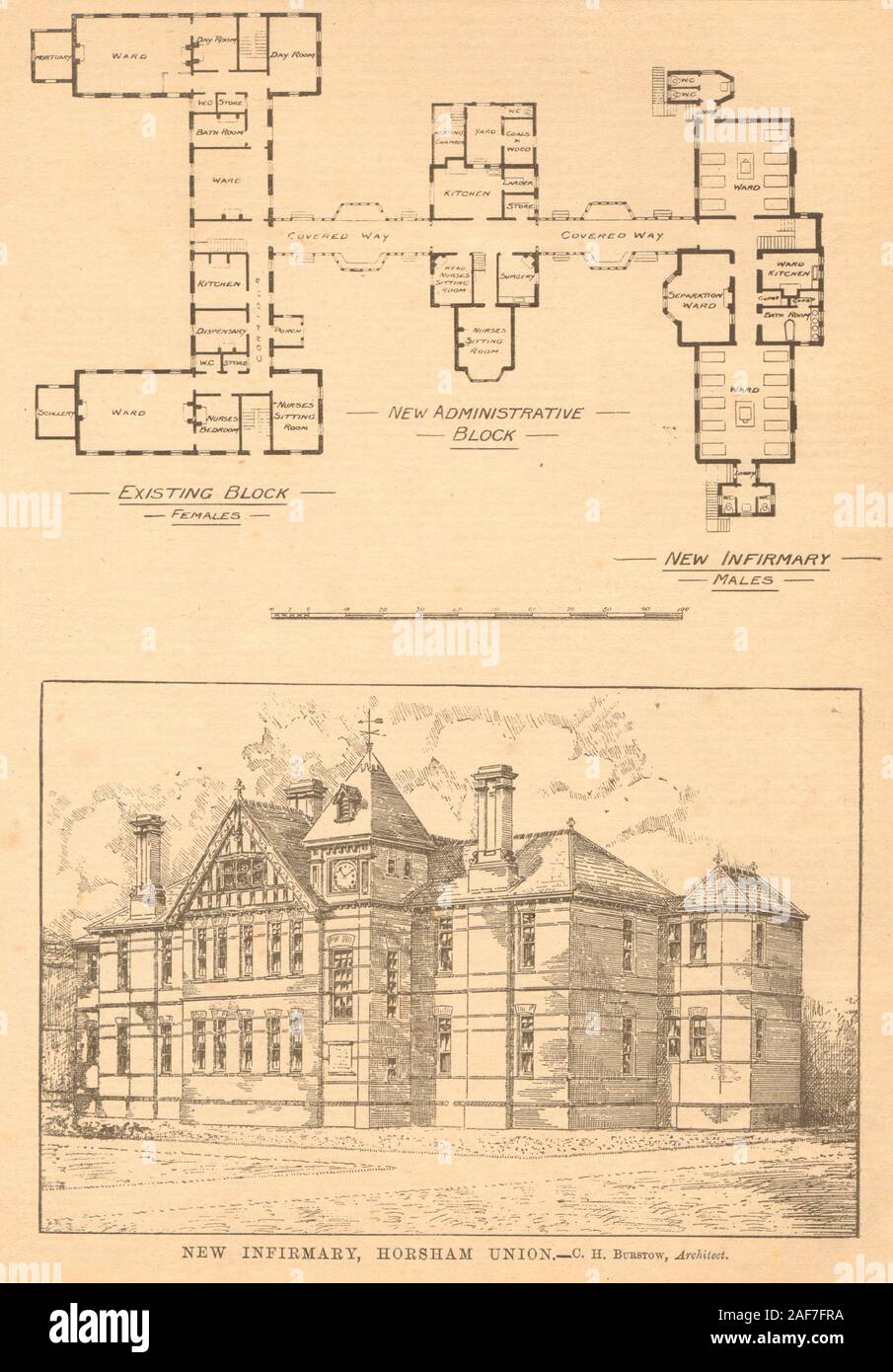 New Infirmary, Horsham Union workhouse. C.H. Burstow, Architect. Sussex 1900 Stock Photo
