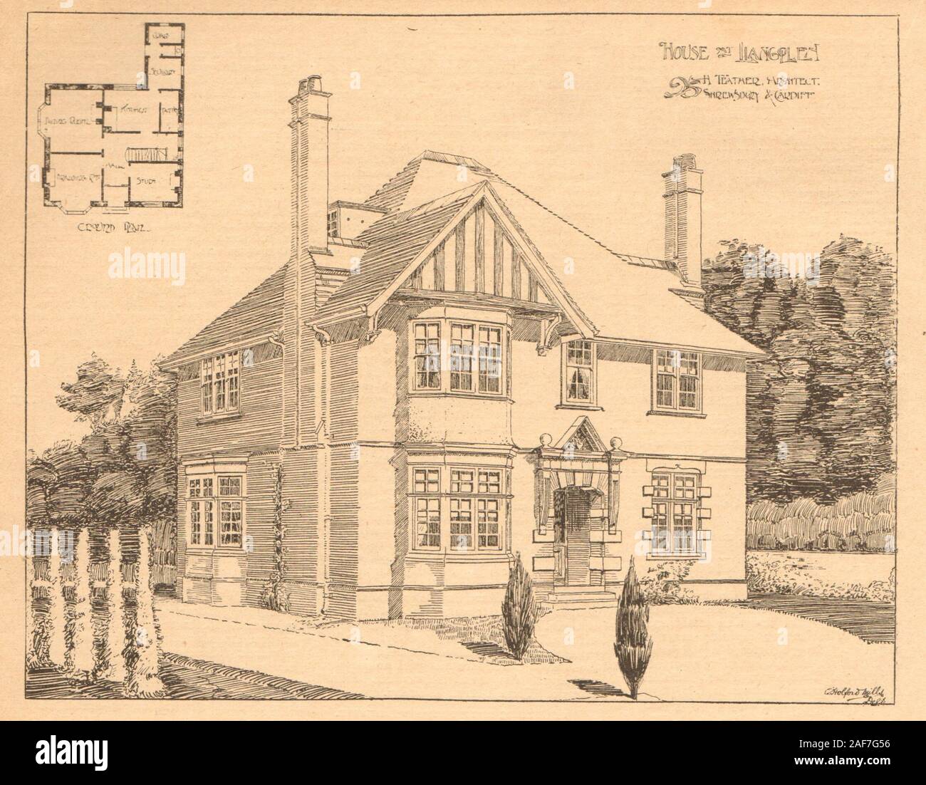 House at Llangollen, H. Teather Architect, Shrewsbury & Cardiff. Plan 1902 Stock Photo