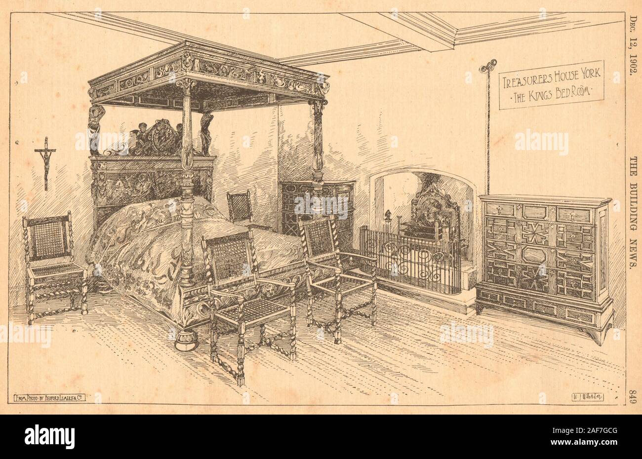 Treasurer's house, York, the King's bedroom, from photo by Bedford Lemere 1902 Stock Photo