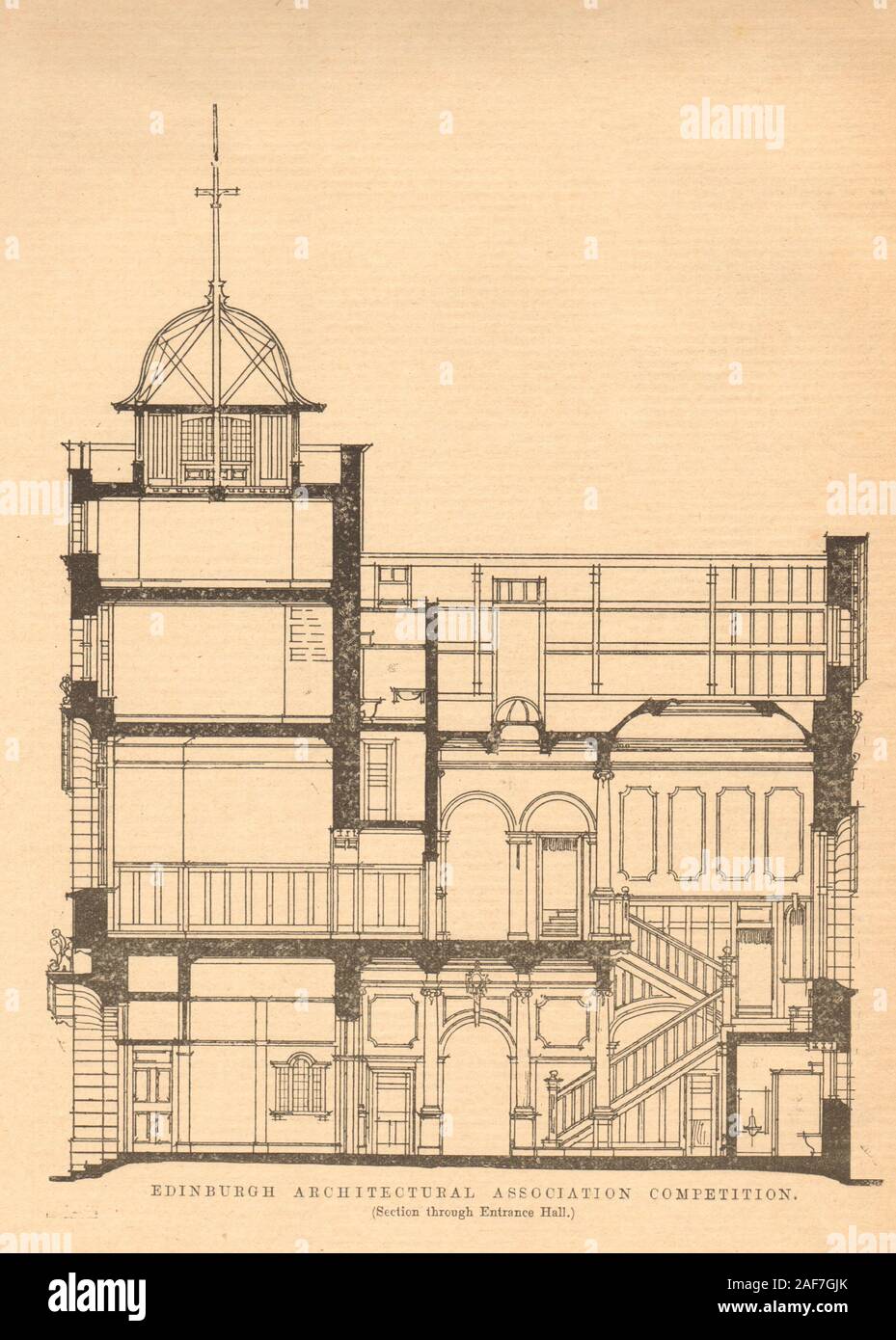 Prize design for a School of Art by Mr John McIntyre. Entrance hall section 1903 Stock Photo