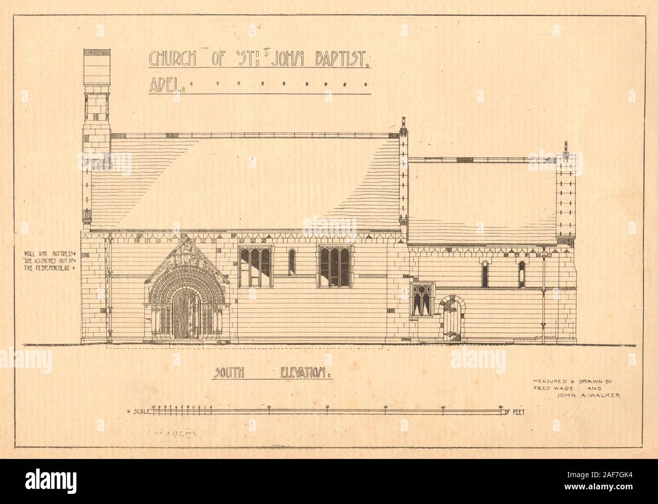 Church of St John Baptist, Adel, Leeds. Fred Wade & John Walker. Elevation 1903 Stock Photo