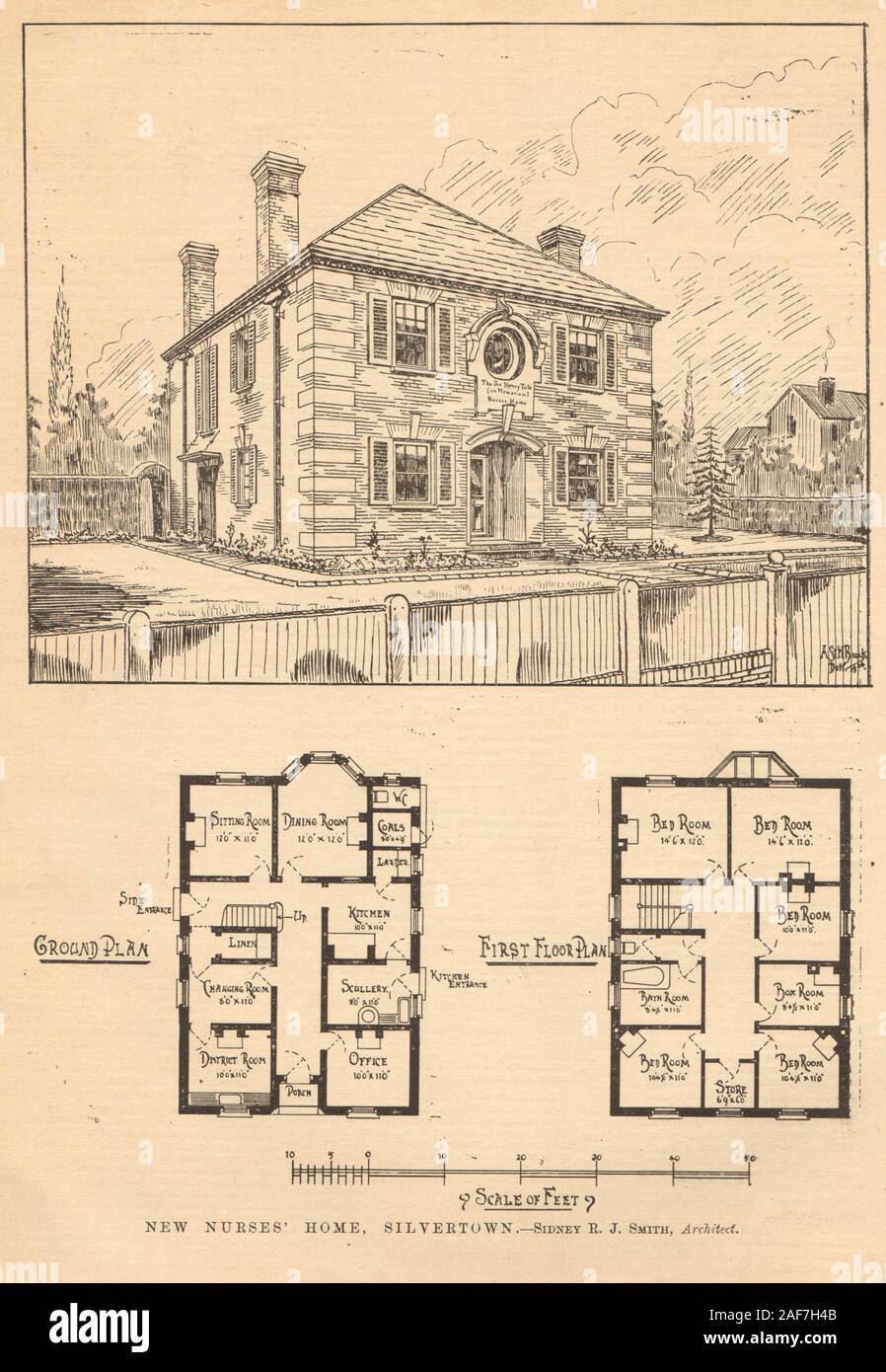 New nurses' home, Silvertown. Sidney R.J. Smith, Architect. Plans. London 1905 Stock Photo