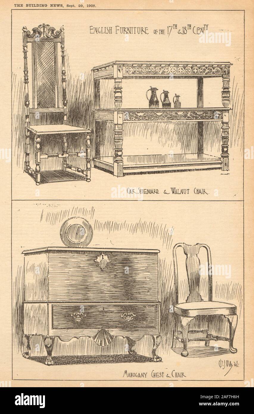 century contract furniture on 17 18th Century English Furniture Oak Sideboard Walnut Chair Mahogany Chest 1905 Stock Photo Alamy