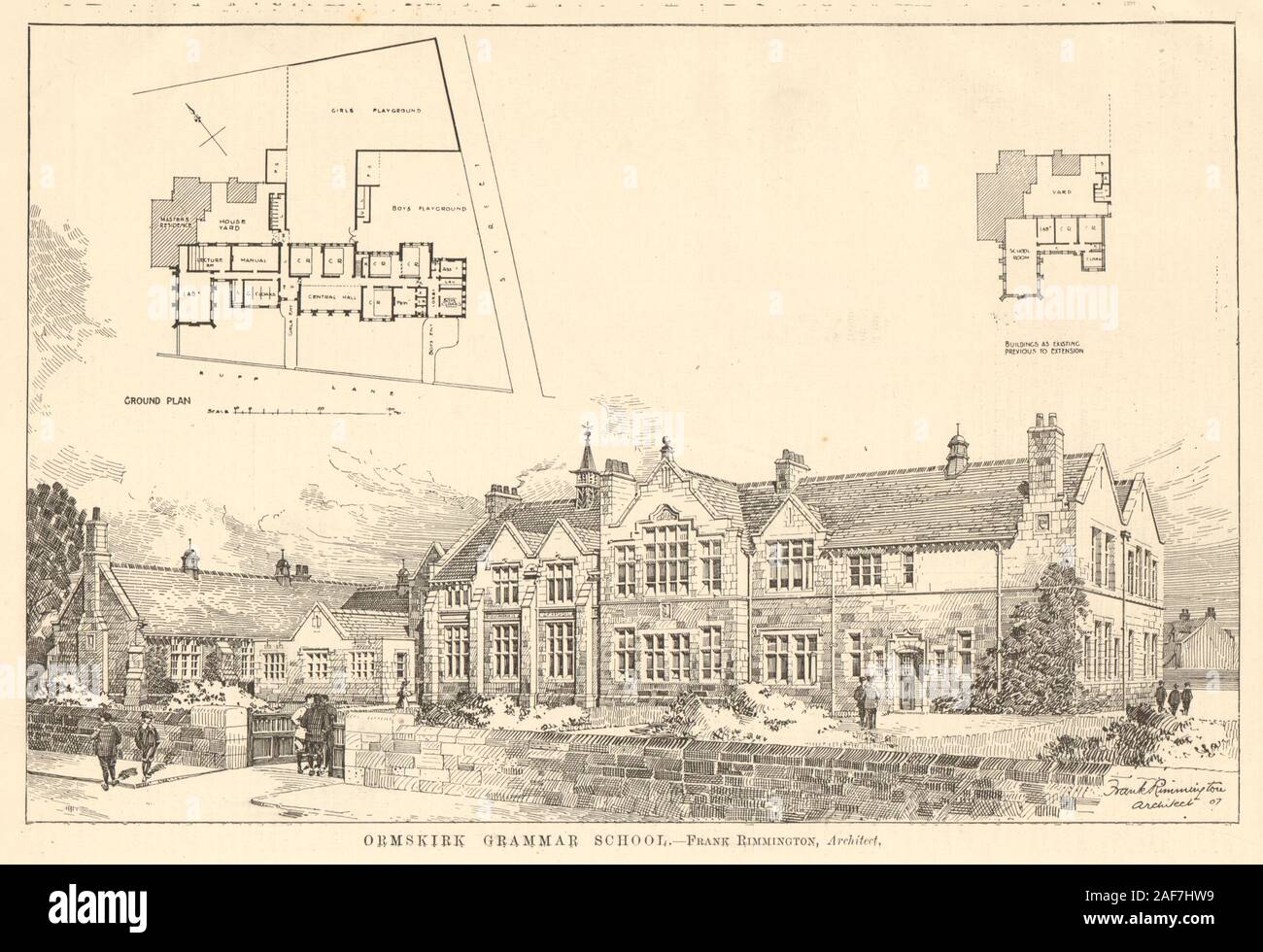 Ormskirk Grammar School, Ruff Lane. Frank Rimmington Architects. Lancashire 1907 Stock Photo