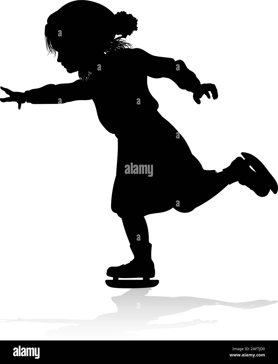 Silhouette Child Ice Skating Winter Clothing Stock Vector