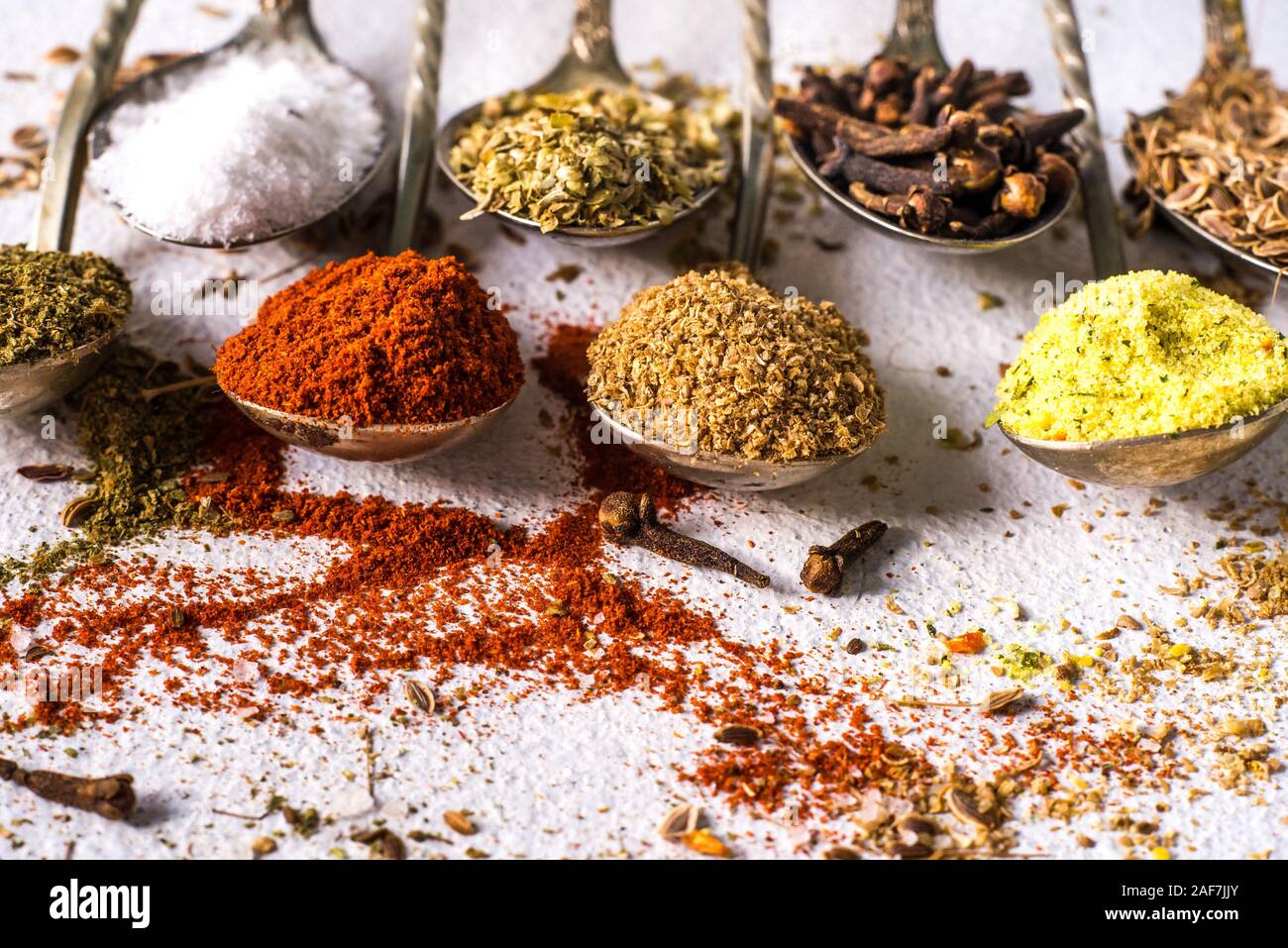 Various spices ground turmeric pepper ginger cinnamon herb seasoning