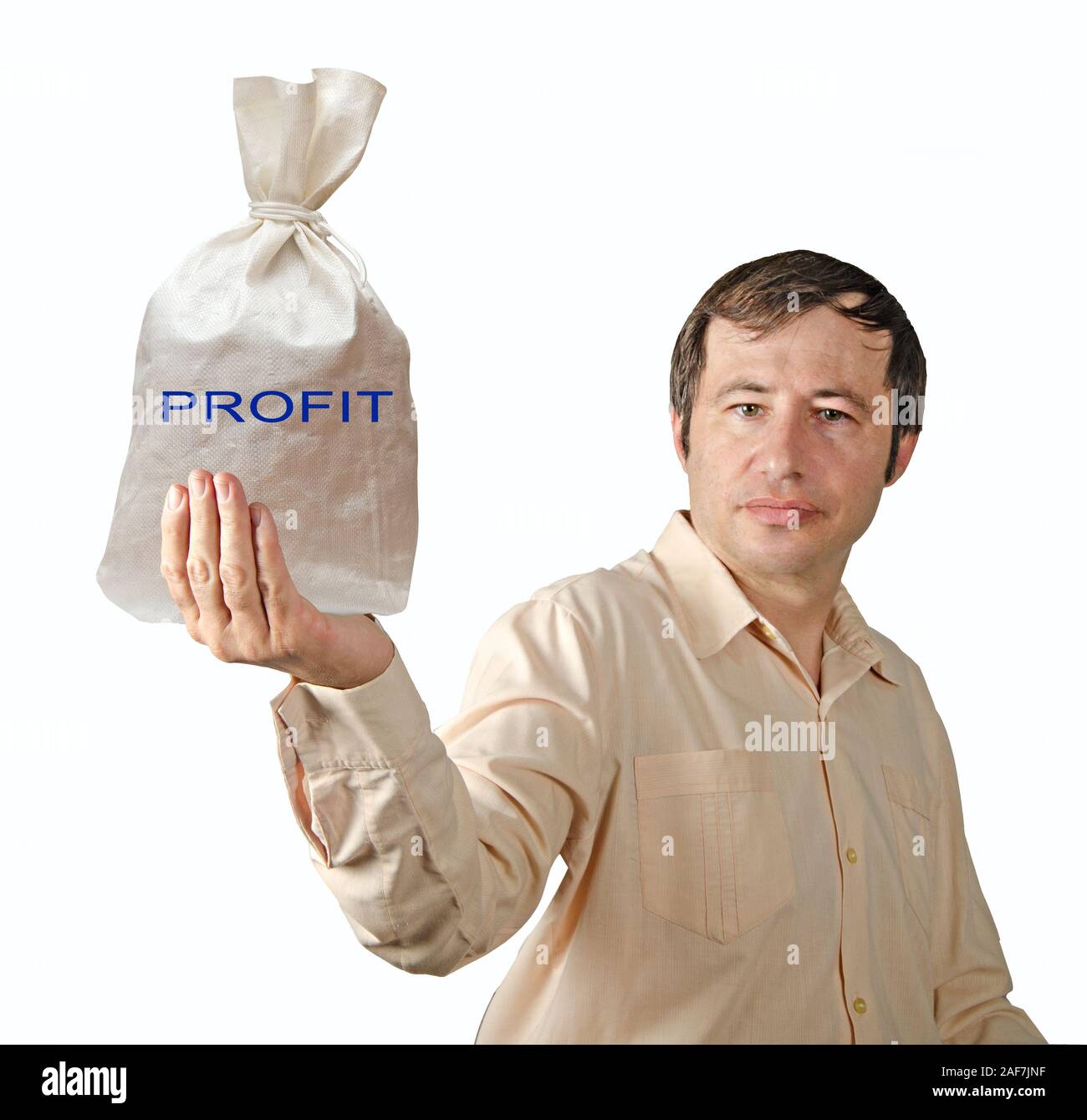 Hand holding bag with profit Stock Photo Alamy