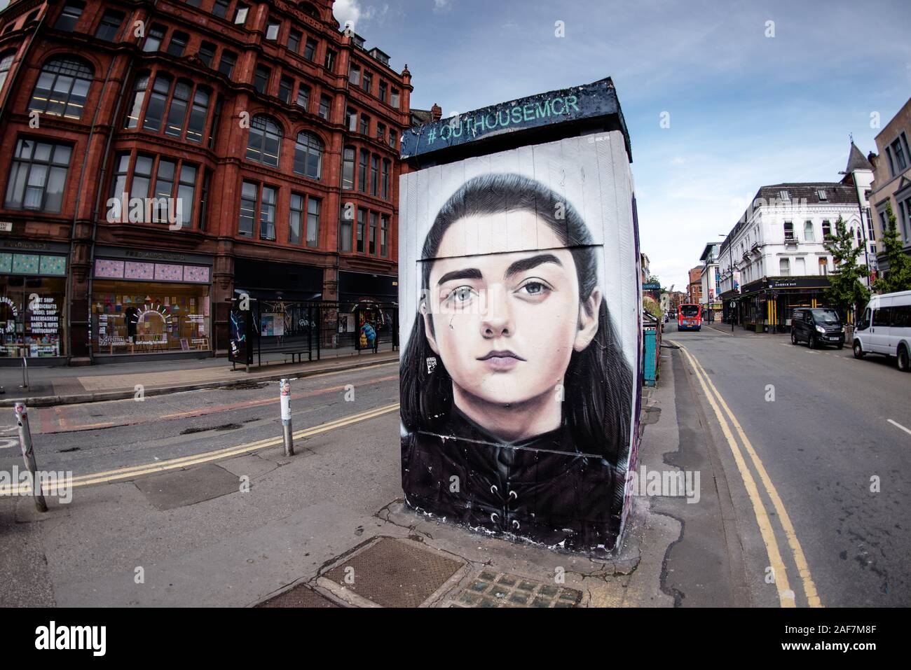 Game of Thrones character Arya Stark street art by Akse p19. Stevenson Sq, Northern Quarter, Manchester. Stock Photo