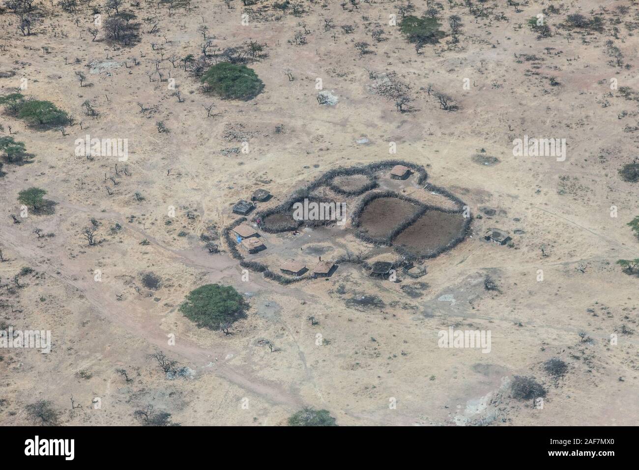 Tanzania. Aerial View, Serengeti National Park. Maasai Settlement ...