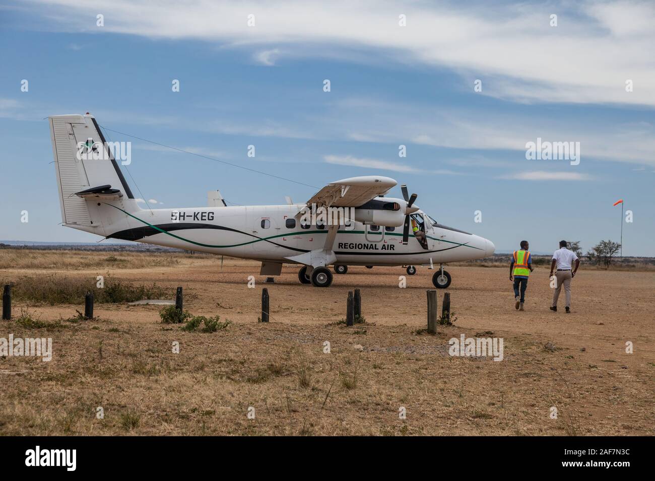 Tanzania.  Aircraft at Seronera Airstrip, Serengeti National Park. Stock Photo