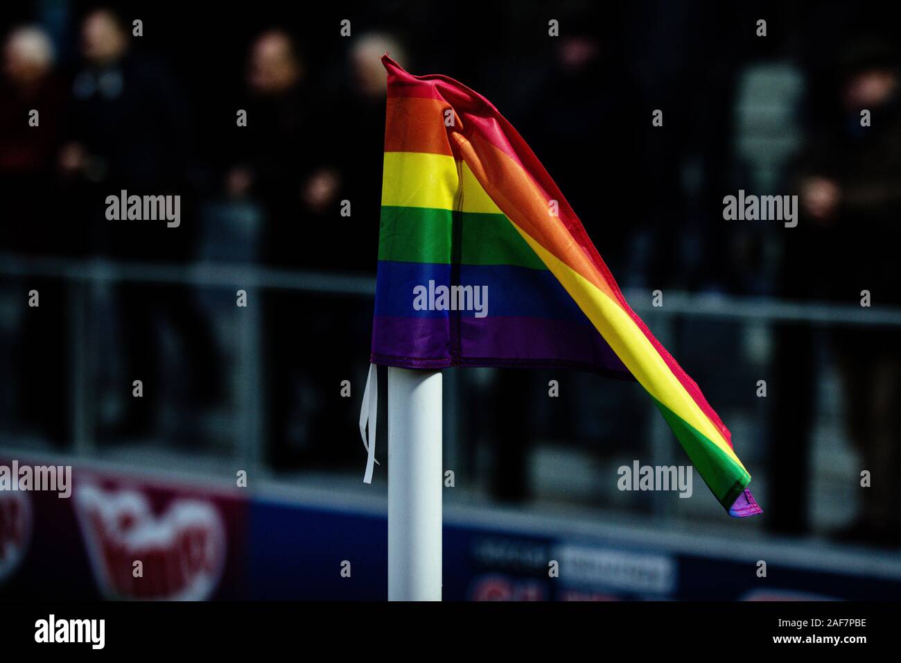 Rainbow Laces corner flag. Salford City FC. Stock Photo
