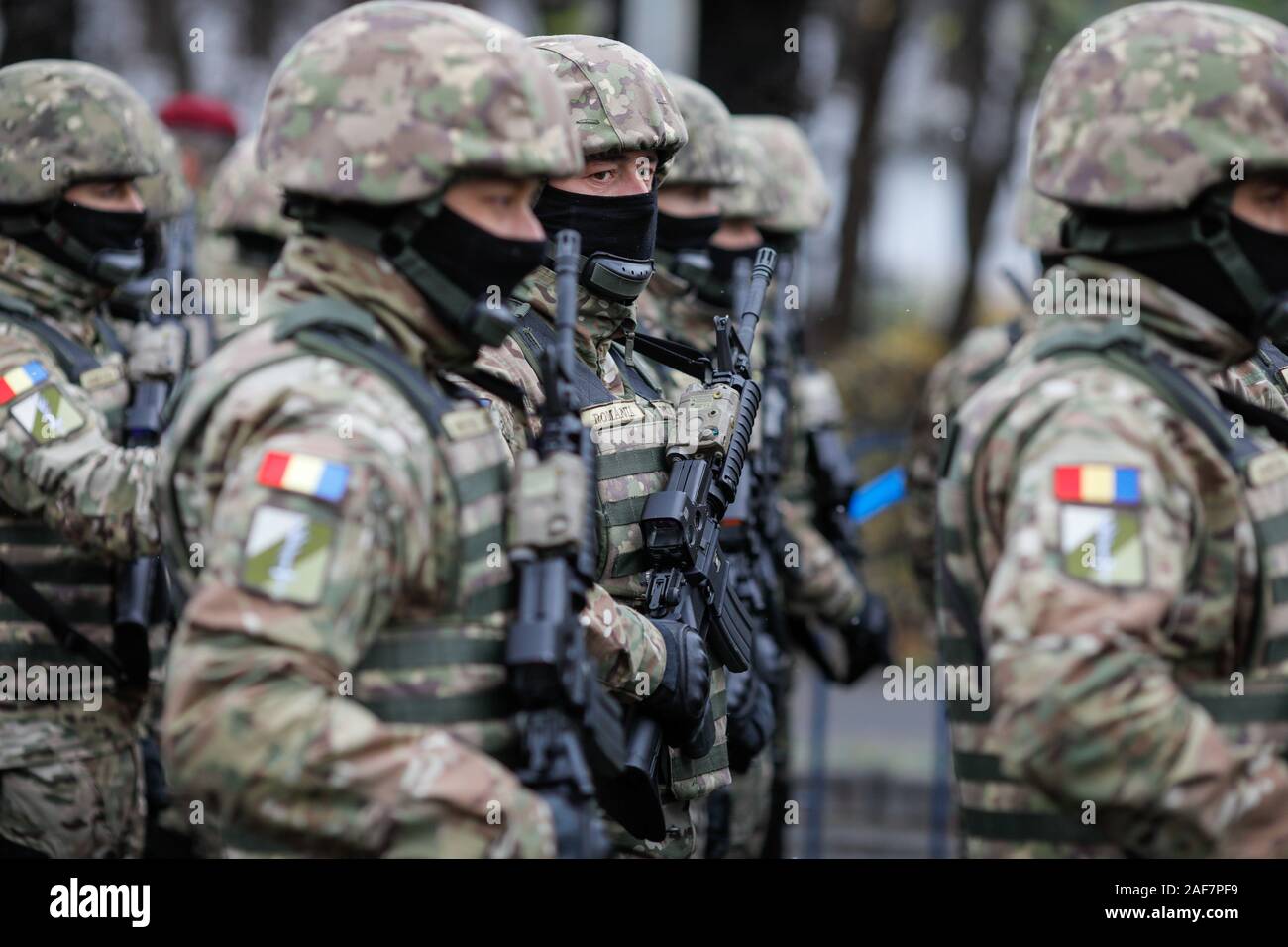 Bucharest, Romania - December 01, 2019: Romanian army soldiers at the Romanian National Day military parade. Stock Photo