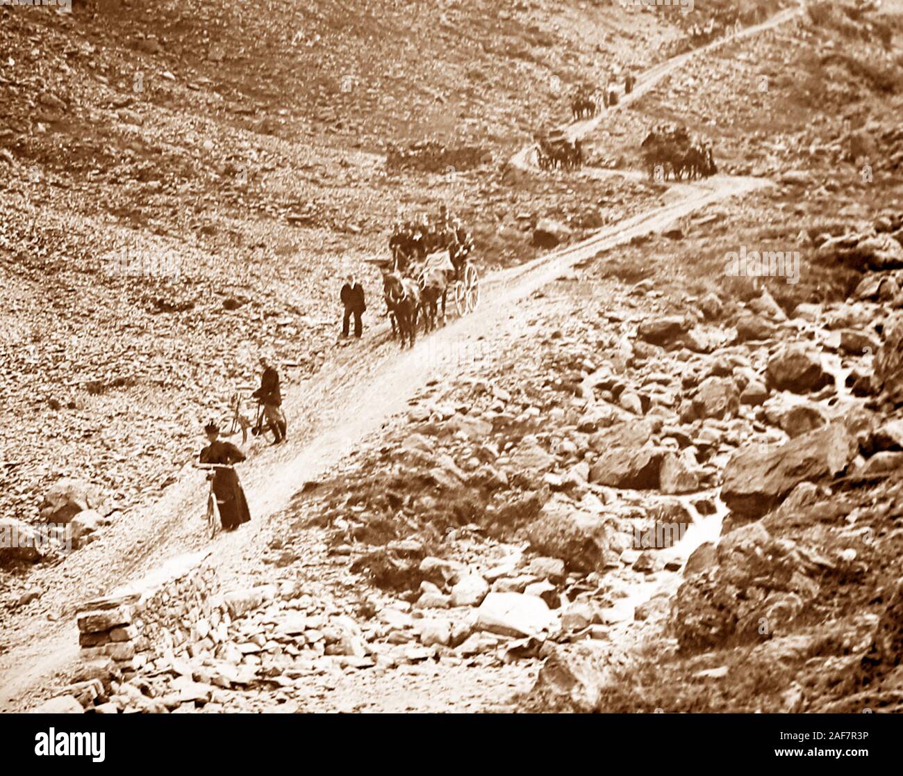 Tourists on Honister Pass, Lake District, Victorian period Stock Photo