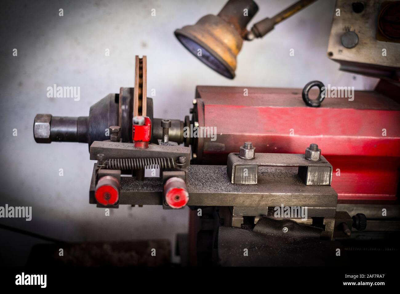 Brake lathe tool polishing disc brakes of cars working automatic Stock