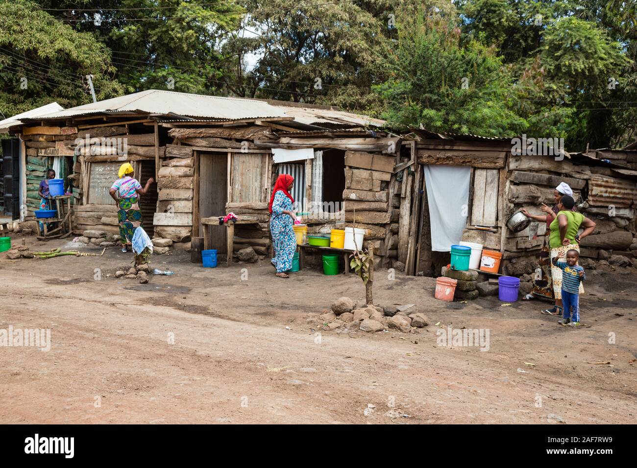 Tanzania.  Mto wa Mbu. Poor Housing on a Side Street. Stock Photo