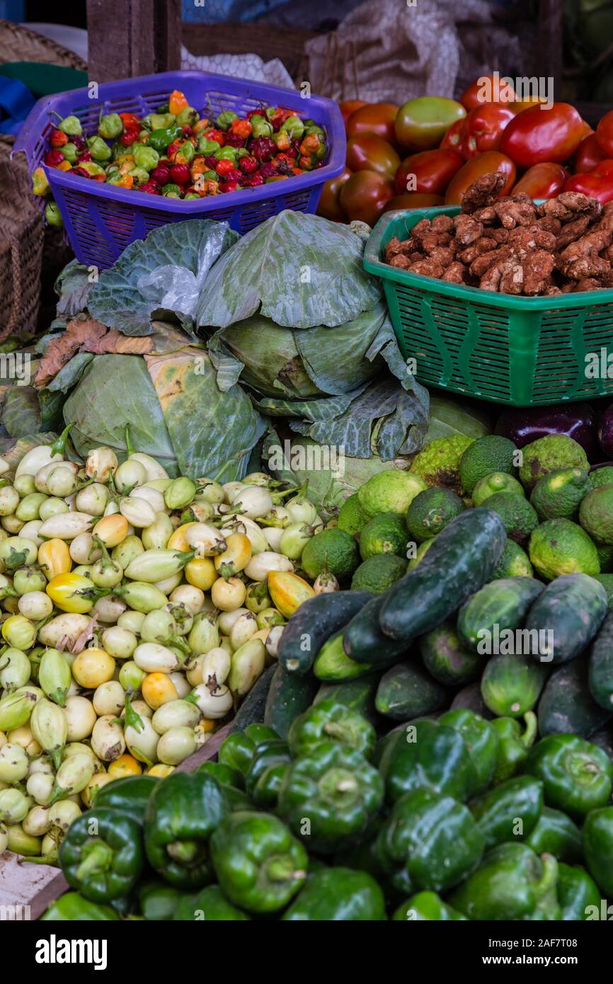 Tanzania.  Mto wa Mbu. Vegetables on Sale in the Market. Stock Photo