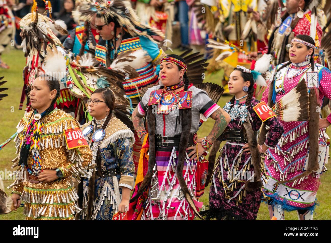 Women in traditional dress dance at the Poarch Creek Indian ...