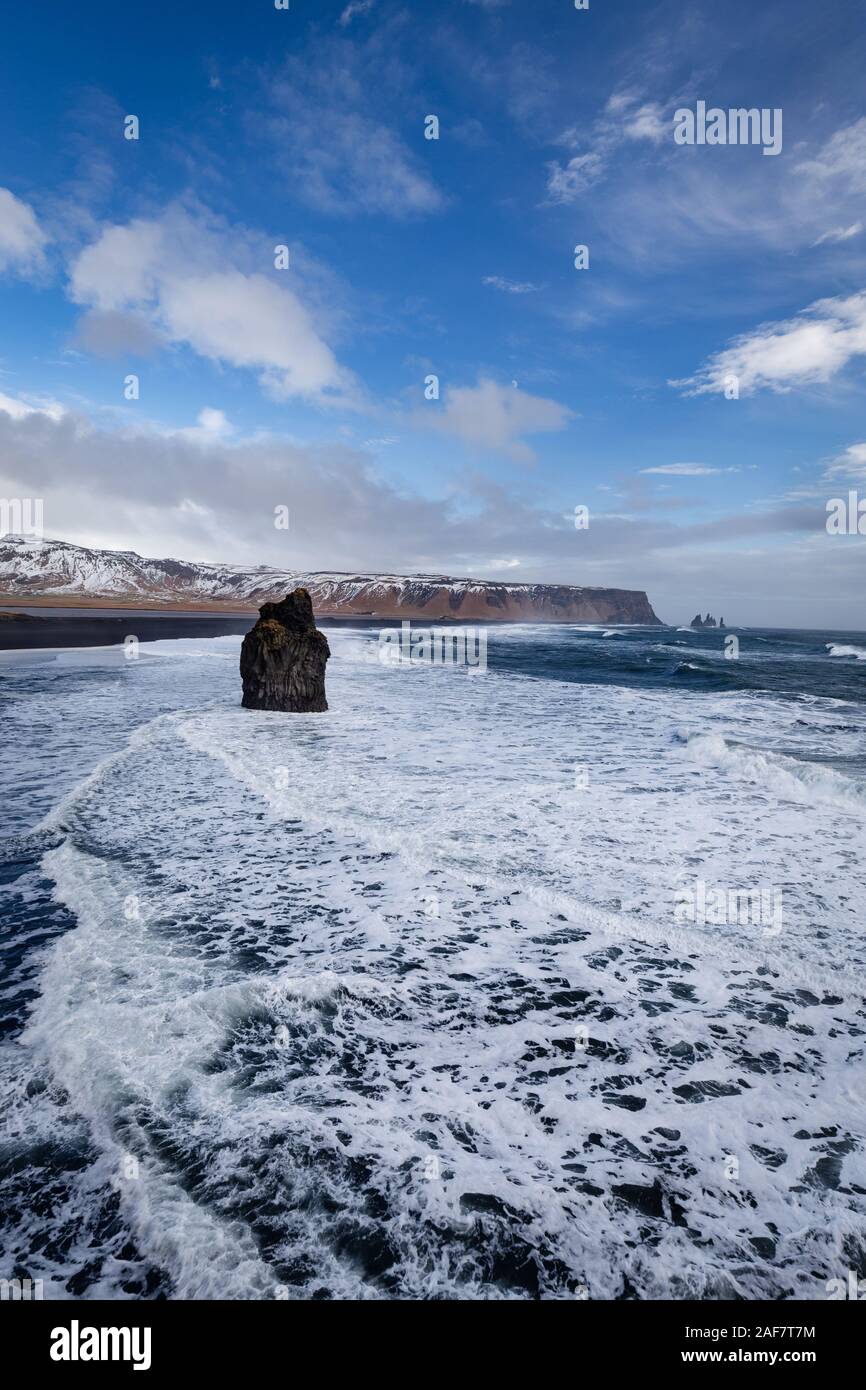 Typical black volcanic coastline of Iceland Stock Photo