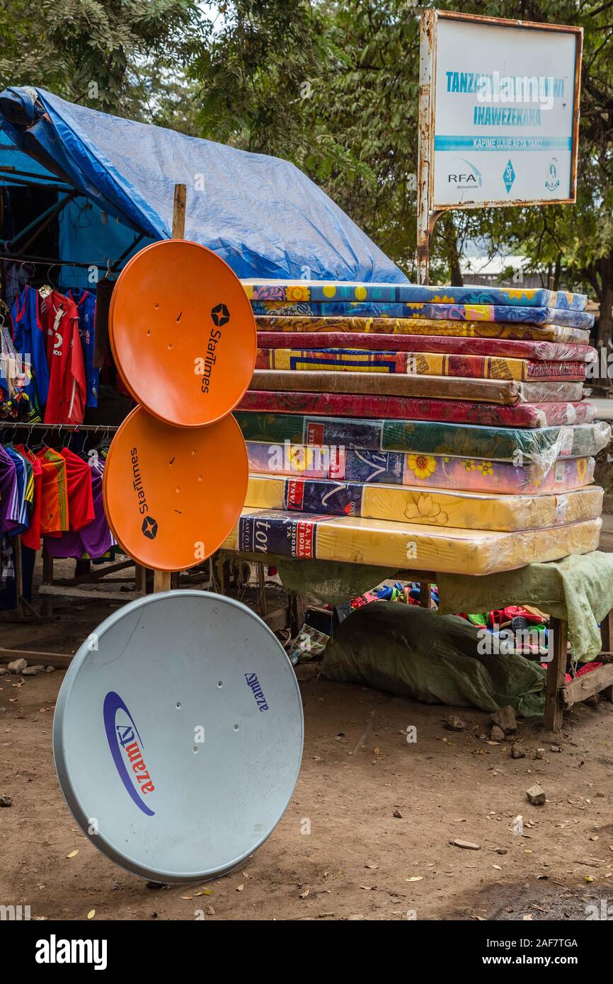Tanzania.  Mto wa Mbu. Satellite Dishes for Sale in the Market. Stock Photo