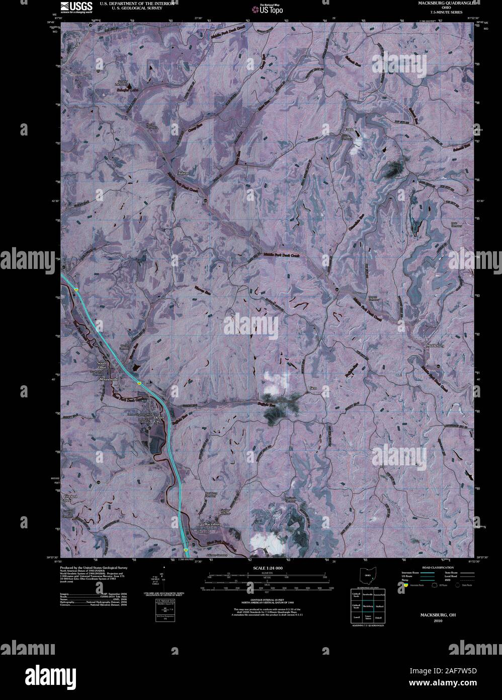 USGS TOPO Map Ohio OH Macksburg 20100811 TM Inverted Restoration Stock Photo